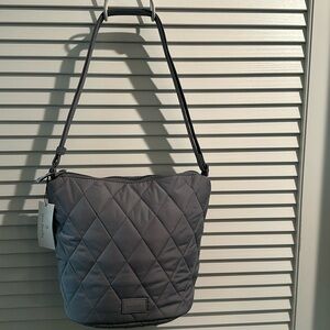 NWT Vera Bradley Quilted Gray Bucket Crossbody Bag with expandable strap.